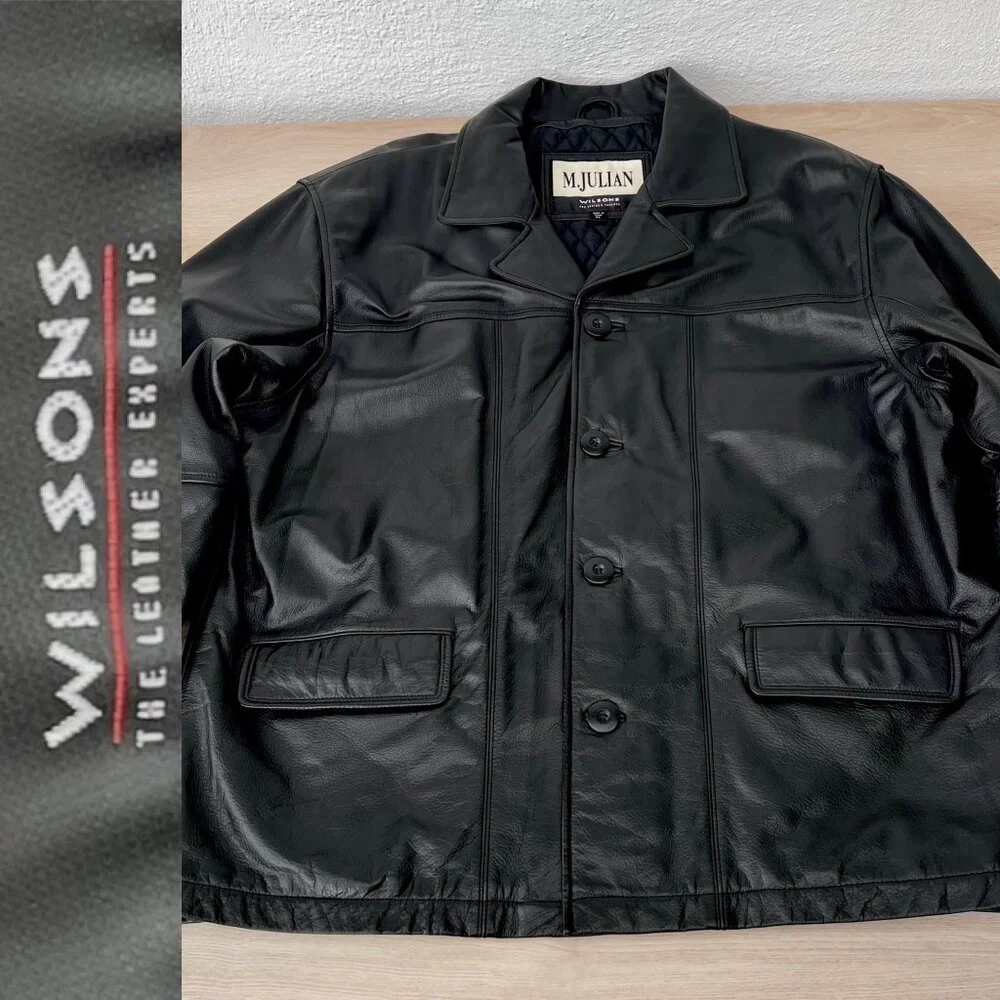 EUC Vintage 1990s M. Julian by Wilsons Leather Black Button Up Men's Car Coat XL